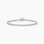 14K white gold round lab grown diamond tennis bracelets under $3000 featuring 4 CTW of brilliant diamonds and a floral box clasp.