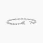14K white gold round lab grown diamond tennis bracelets under $3000 featuring 4 CTW of brilliant diamonds and a floral box clasp.