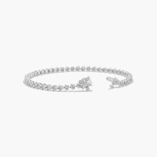 14K white gold round lab grown diamond tennis bracelets under $3000 featuring 4 CTW of brilliant diamonds and a floral box clasp.