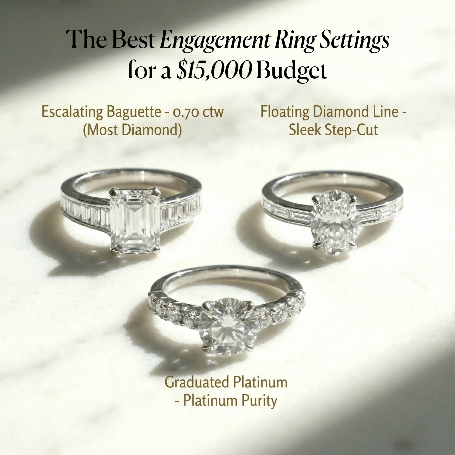 The Best Engagement Ring Settings for a $15,000 Budget: Platinum, Baguettes & 2026 Trends