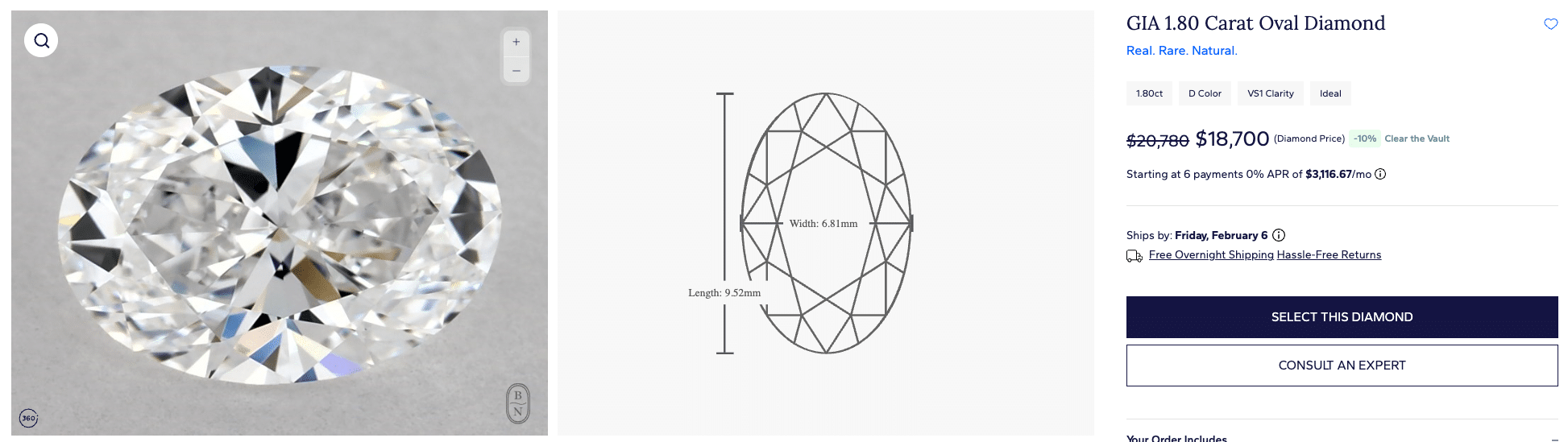 GIA 1.80ct F-VS1 Ideal Oval Cut Diamond