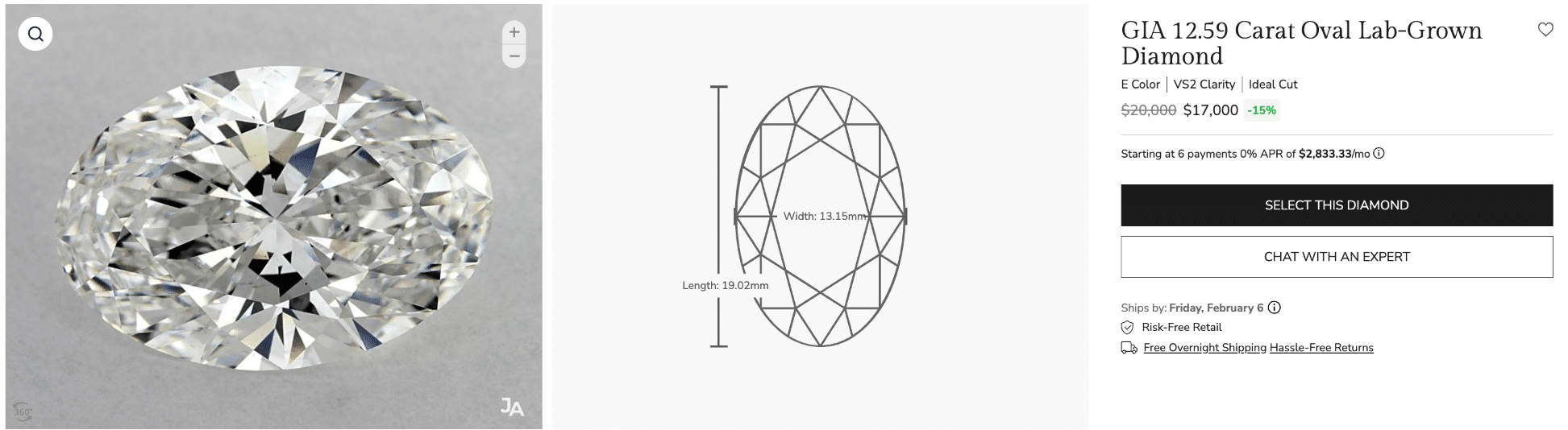 GIA 12.59 Carat Oval Lab-Grown Diamond