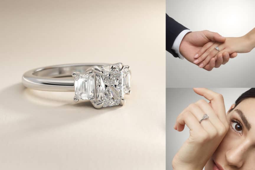 Three-Stone Emerald Cut Diamond Engagement Ring in 14K White Gold (5/8 ct. tw.)