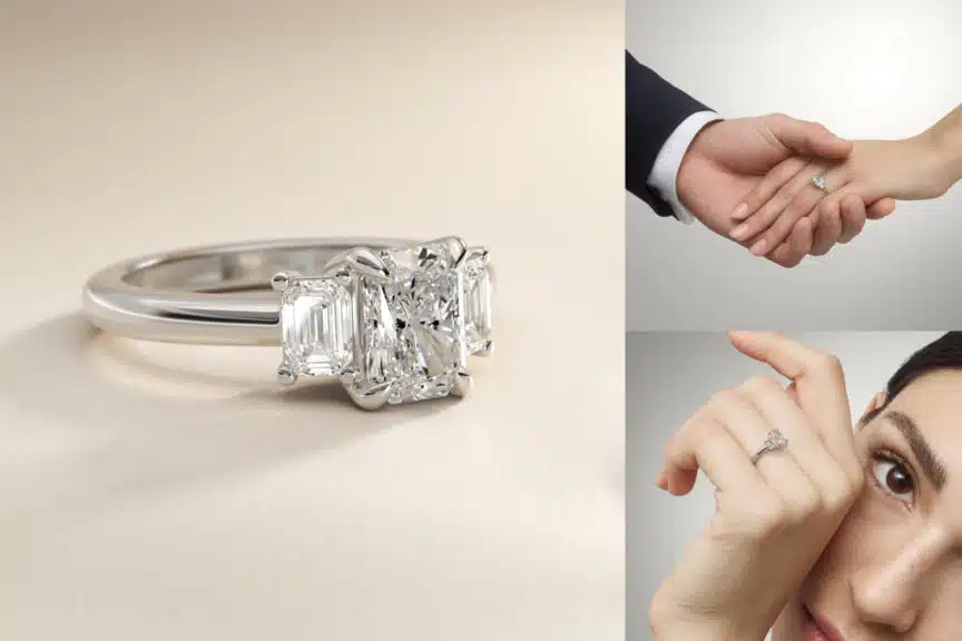 Three-Stone Emerald Cut Diamond Engagement Ring in 14K White Gold (5/8 ct. tw.)