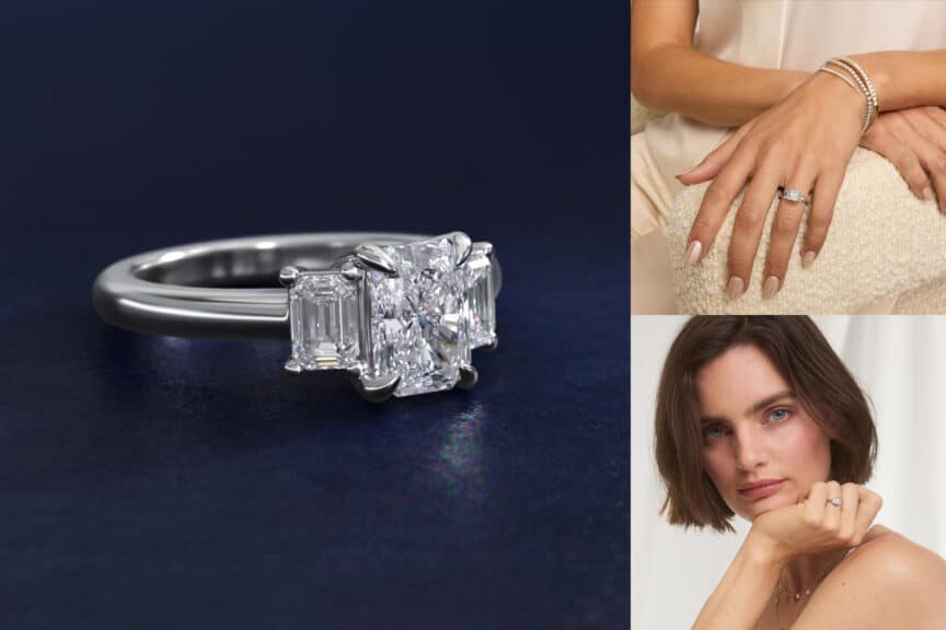 Three-Stone Emerald Cut Lab-Grown Diamond Engagement Ring in 14K White Gold (5/8 ct. tw.)
