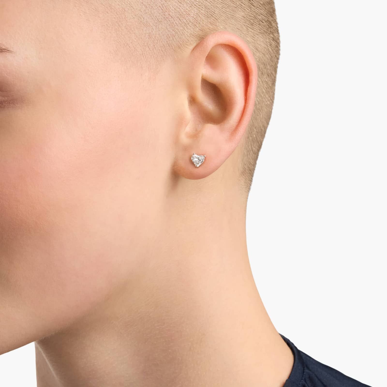 14k white gold heart-shaped lab grown diamond stud earrings featuring 1 ct. tw. colorless VS diamonds.