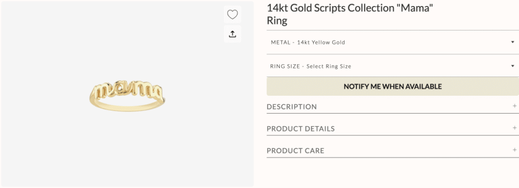 14kt Gold Scripts Collection "Mama" Ring from ritani