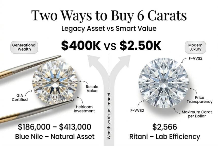 where to buy 6 carat diamond blue nile vs ritani price comparison infographic 2026
