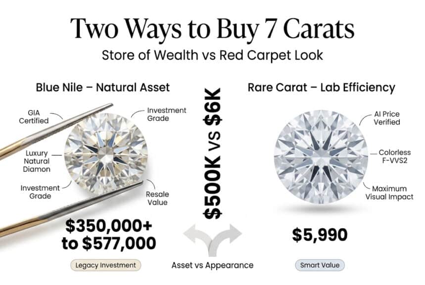 where to buy 7 carat diamond blue nile vs rare carat price comparison infographic 2026