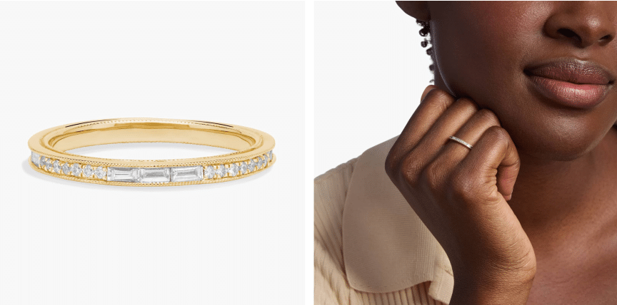 Baguette & Round Diamond Milgrain Edge Eternity Wedding Ring in 14k Yellow Gold (2 mm, 1/2 ct. tw.) By Zac Zac Posen