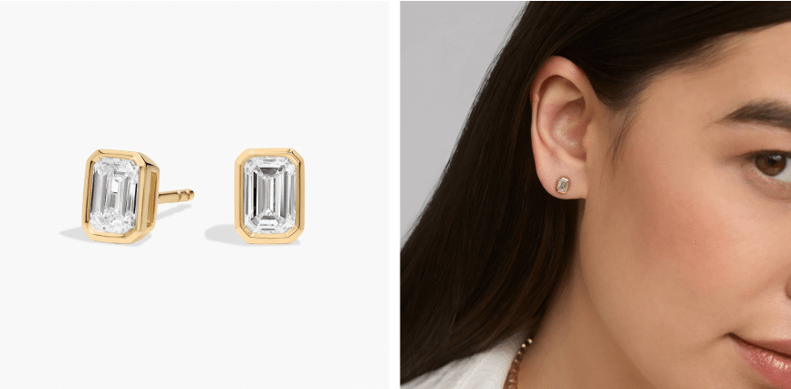 Bezel Set Emerald Cut Lab-Grown Diamond Stud Earrings In 14K Yellow Gold (1 Ct. tw. - F-G / VS2-SI1)