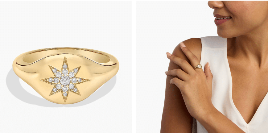 Diamond Star Signet Ring in 14K Yellow Gold