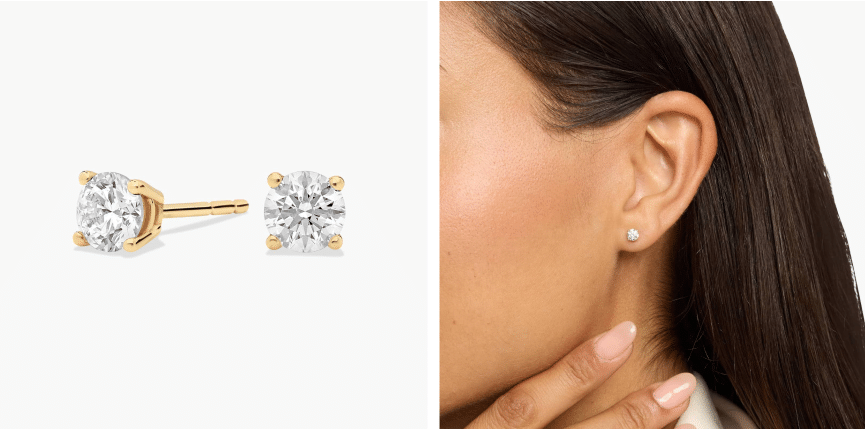 Four Prong Round Brilliant Lab Grown Diamond Stud Earrings in 14k Yellow Gold (1/2 Ct. tw. - F-G / VS2-SI1)