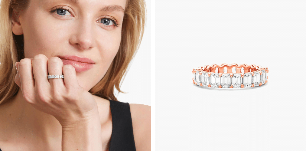 Half Oval And Half Emerald Cut Diamond Eternity Ring In 14K Rose Gold