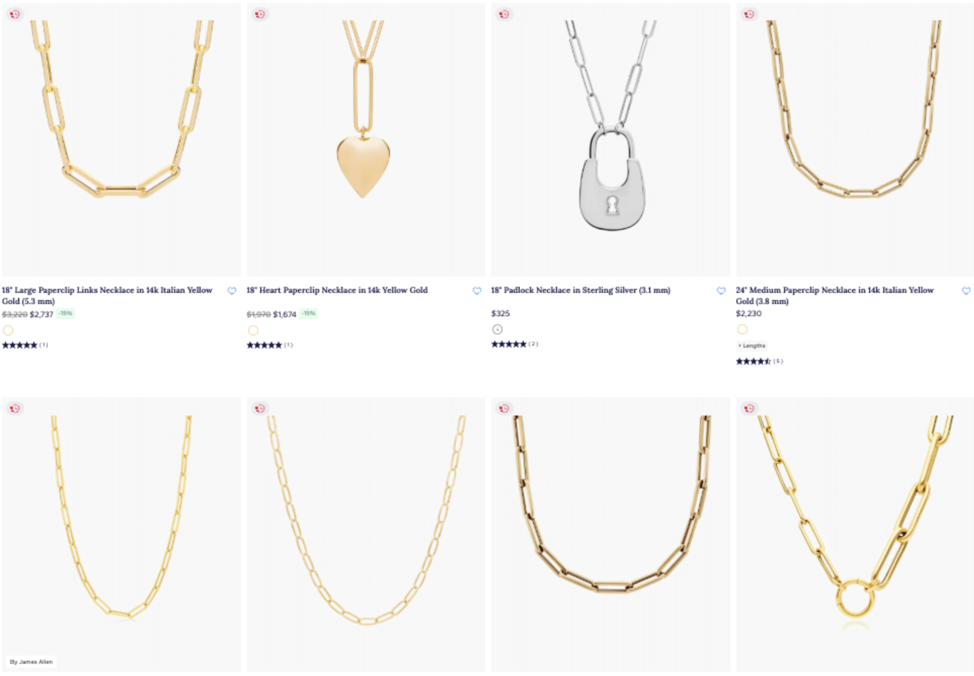 sleek and stylish paperclip necklaces in gold and silver. Pick a paperclip chain on its own or choose a paperclip necklace with gemstones and diamonds.