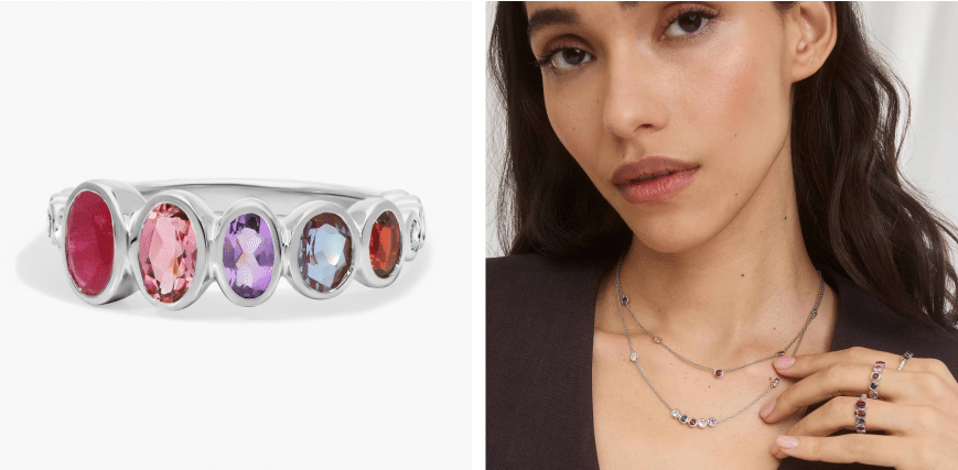 Personalized Graduating Oval Cut Five Birthstone Ring With Lab-Grown Diamonds In 14K White Gold