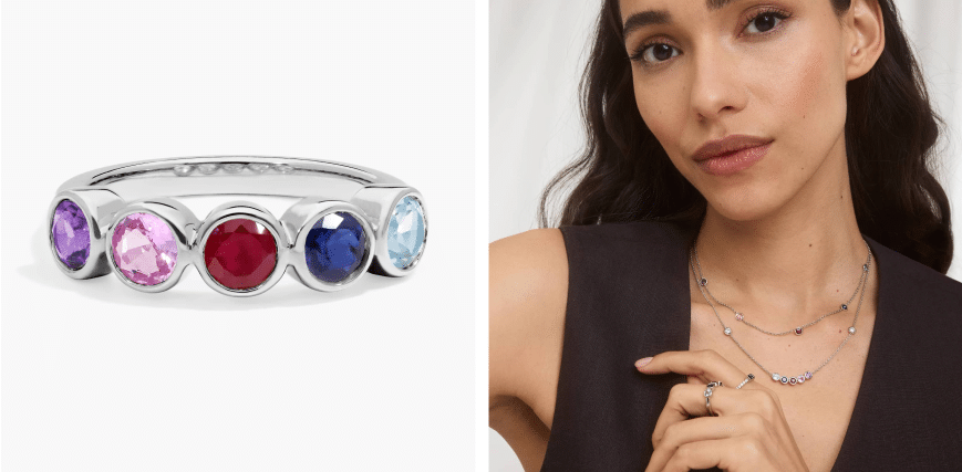 Personalized Round Cut Five Birthstone Ring In 14K White Gold