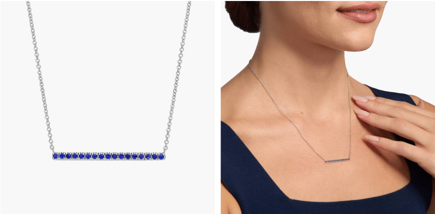 Sapphire Pavé Bar Necklace in 14k White Gold (1.5mm)