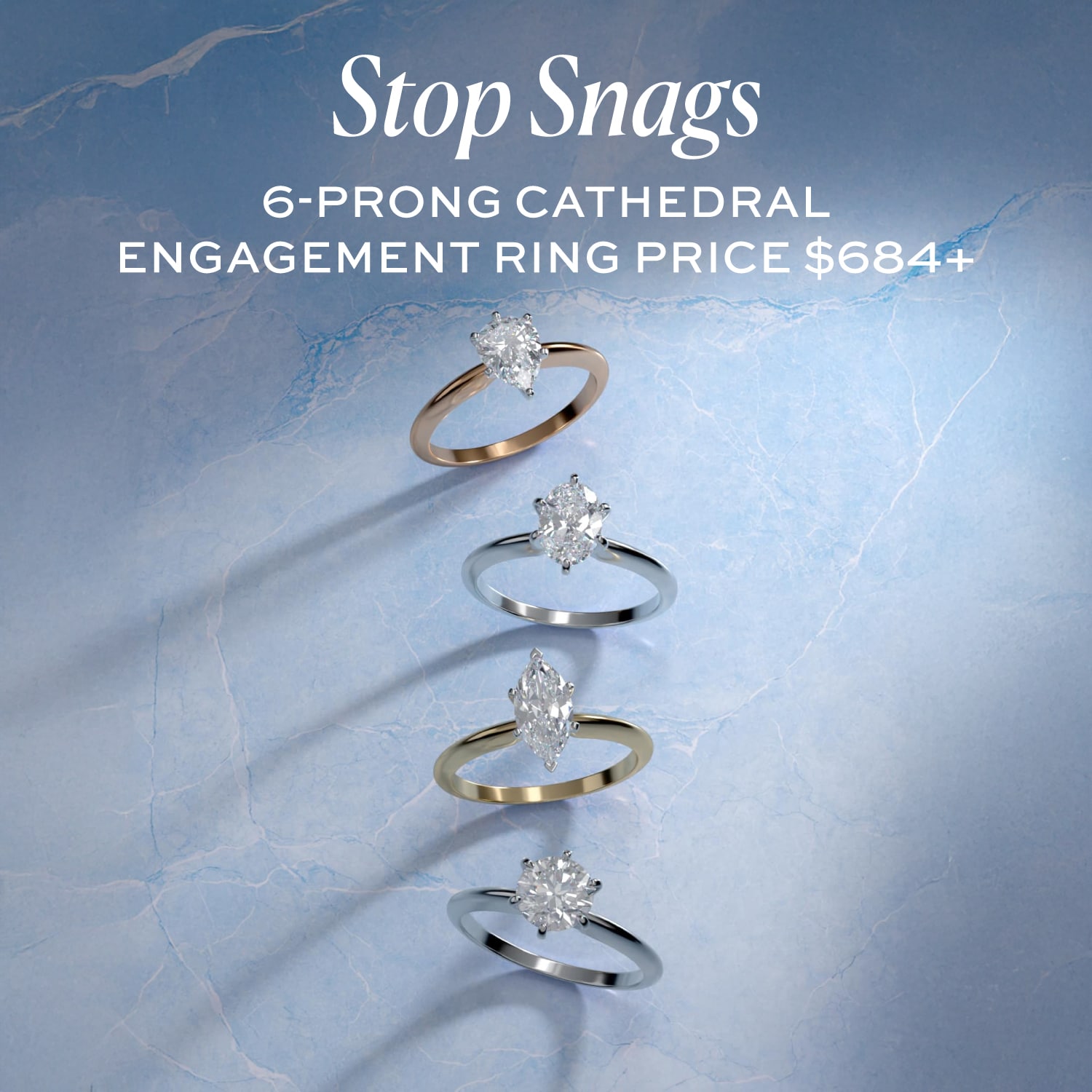 Stop Snags: 6-Prong Cathedral Engagement Ring Price $684+
