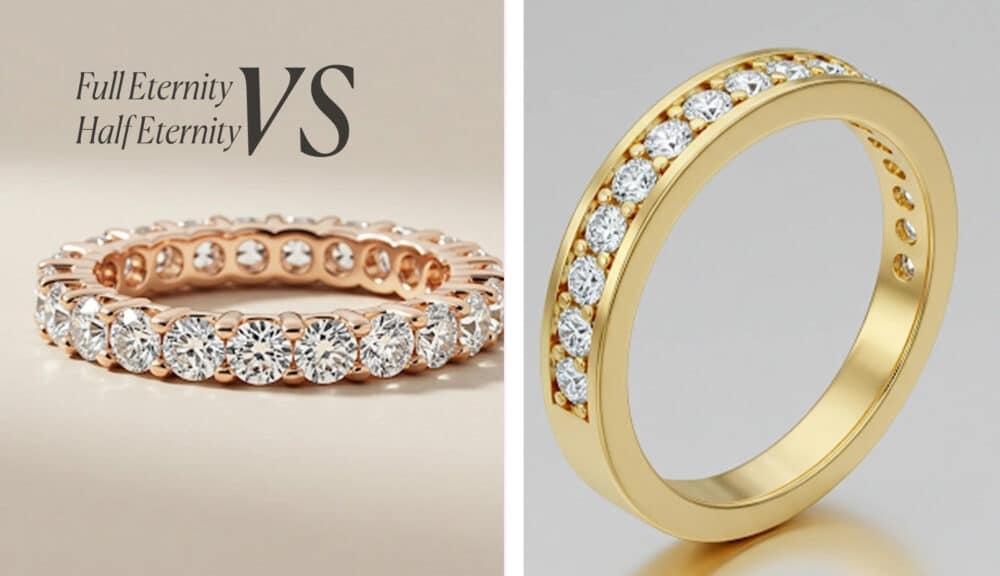 full eternity vs half eternity ring side by side