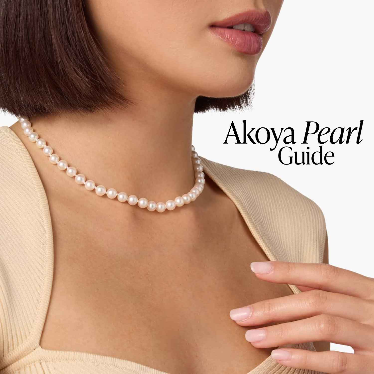 Akoya Pearl guide feature image with a women wearing akoya pearl necklace