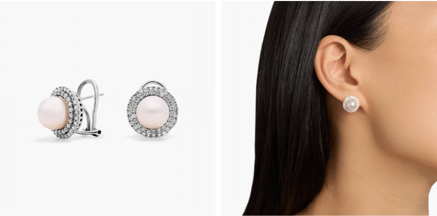Classic Akoya Cultured Pearl Double Halo Diamond Earrings in 18k White Gold (9mm)